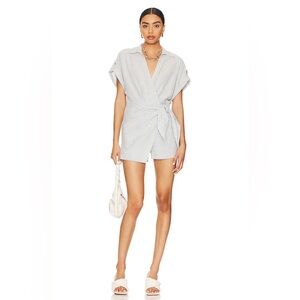 Saylor NYC Hara Romper in blue and white size medium.